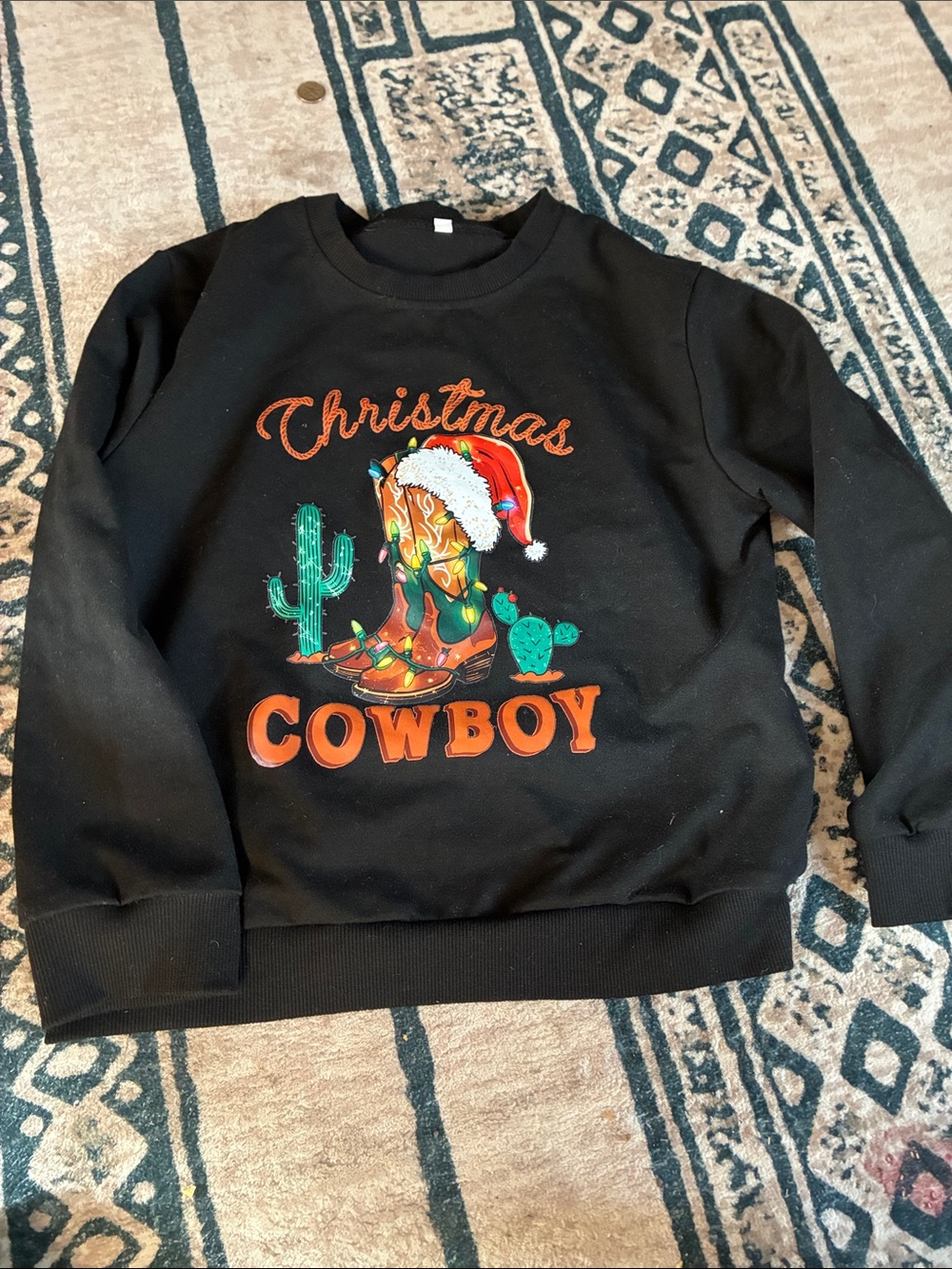 Christmas Cowboy Graphic Sweater - Black